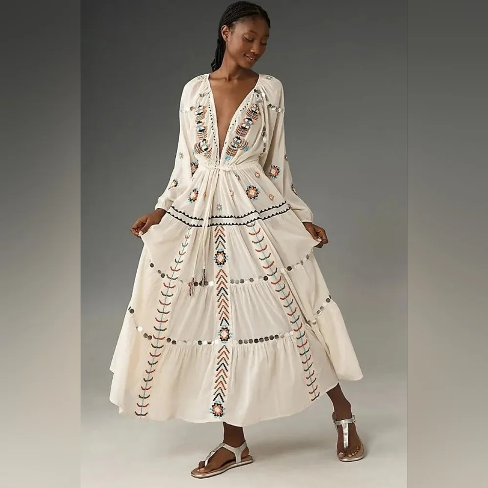 NWT Anthropologie Boho Embellished Kaftan - Picture 5 of 8